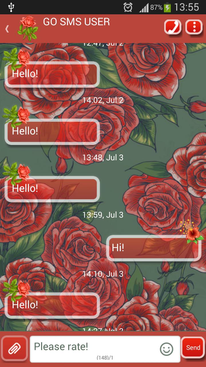 GO SMS Red Flowers