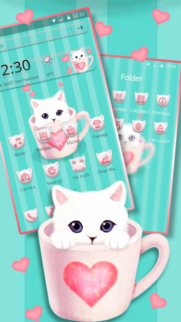 Cute Green Cup Cat Love Theme